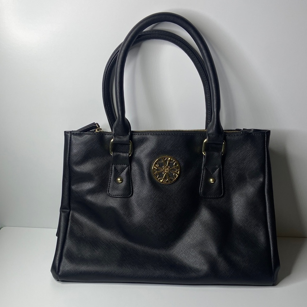 Chic Black Satchel with Gold Accents
